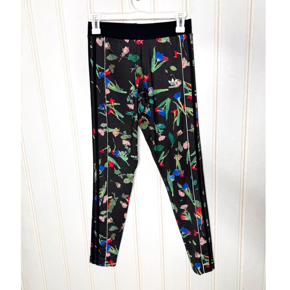 Adidas Farm Rio Floral Print Leggings Black Multicolor 3-Stripe Tights S 627 - Picture 4 of 7